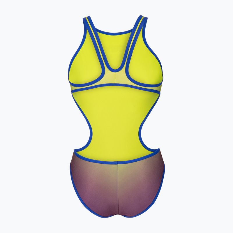 Купальник суцільний жіночий arena One Shaded Print Tech One Back artic lime violetta multi/neon blue 2