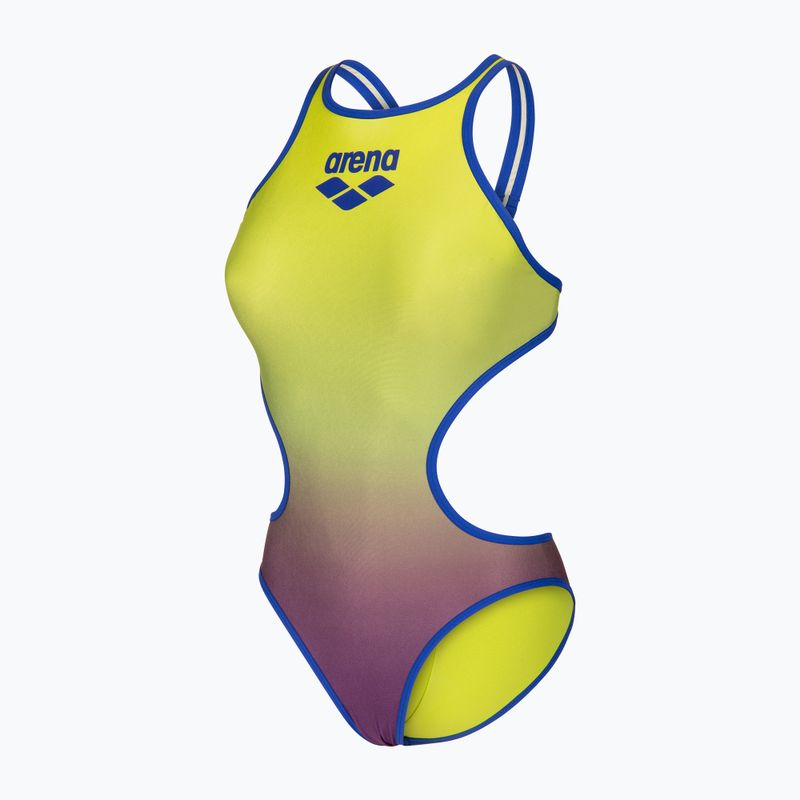 Купальник суцільний жіночий arena One Shaded Print Tech One Back artic lime violetta multi/neon blue 3