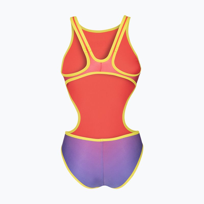 Купальник суцільний жіночий arena One Shaded Print Tech One Back bright coral royal multi/soft green 2