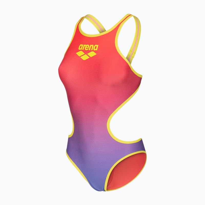 Купальник суцільний жіночий arena One Shaded Print Tech One Back bright coral royal multi/soft green 3