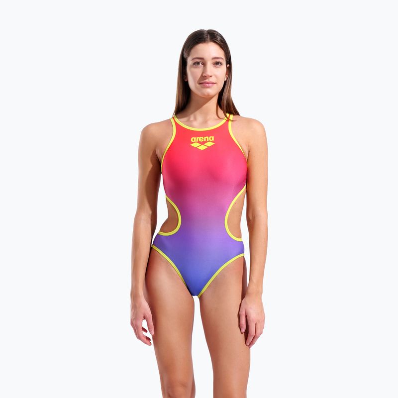 Купальник суцільний жіночий arena One Shaded Print Tech One Back bright coral royal multi/soft green 5