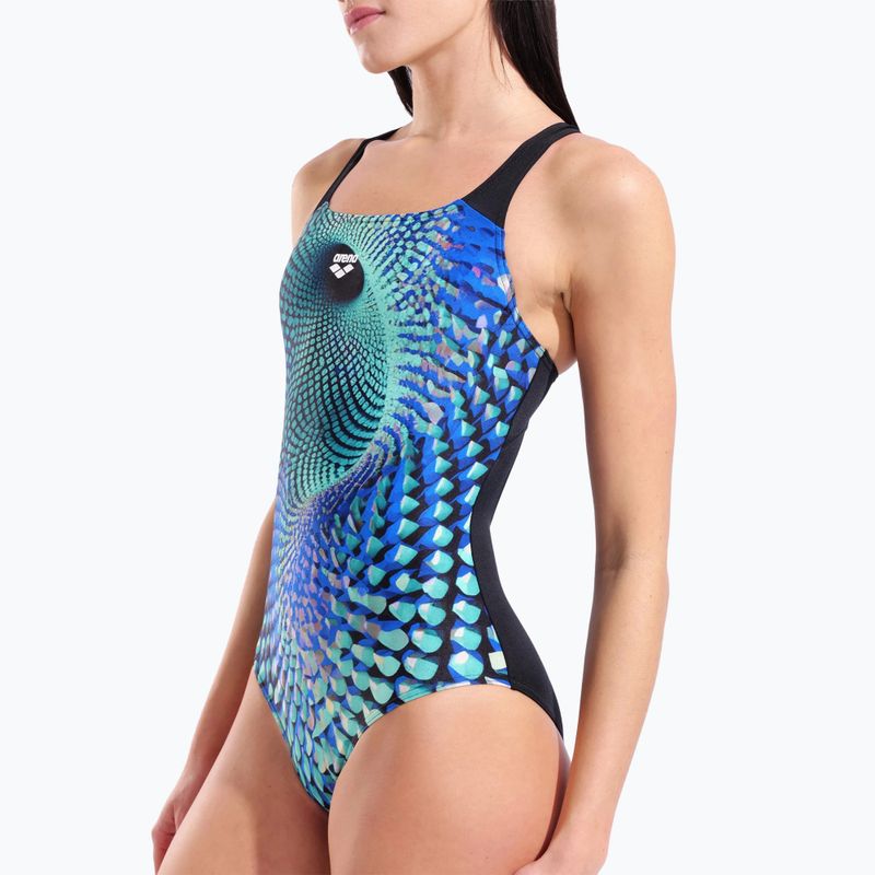 Купальник суцільний жіночий arena Peacock Swim Pro Back multi green/black 4