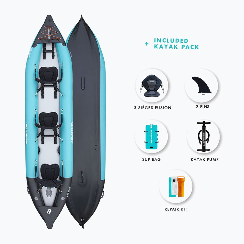 Байдарка надувна 3-місна AQUADESIGN Koloa 400 см blue/black 4
