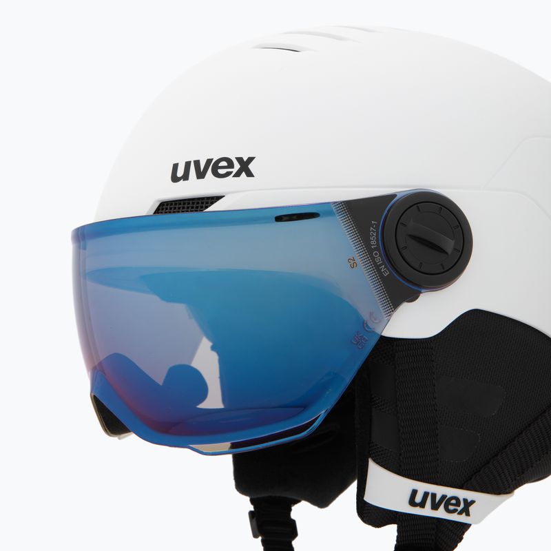 Шолом гірськолижний дитячий UVEX Rocket Visor Jr white/black matt/mirror blue/smoke 7