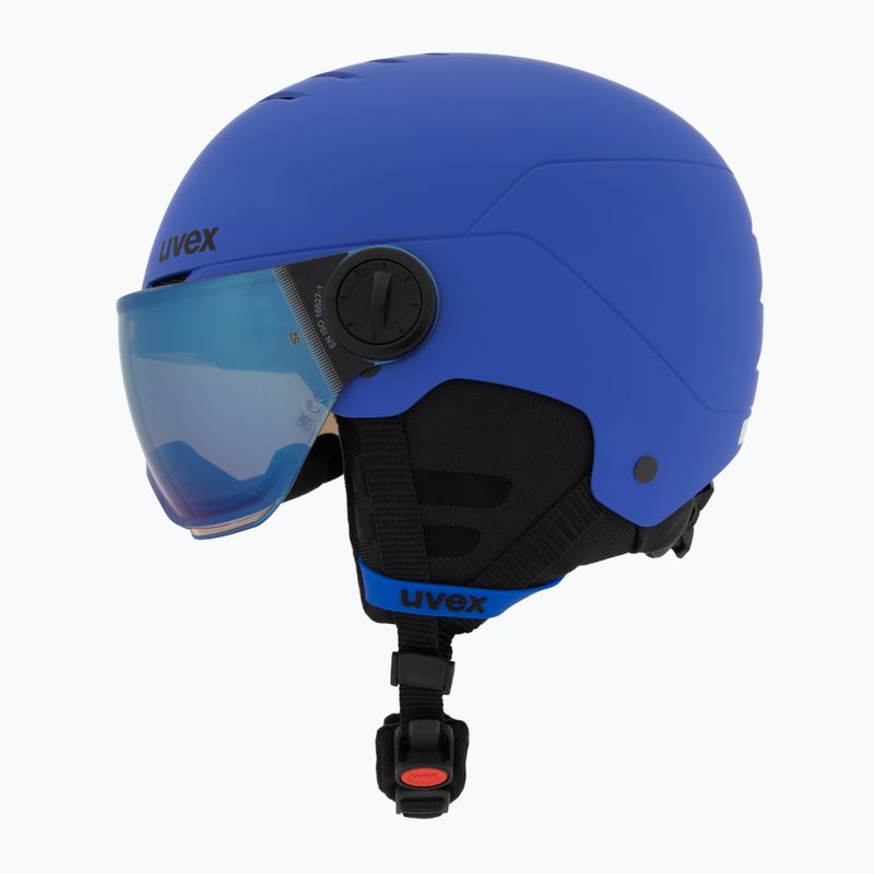 Шолом гірськолижний дитячий UVEX Rocket Visor Jr blue matt/mirror blue/smoke 3