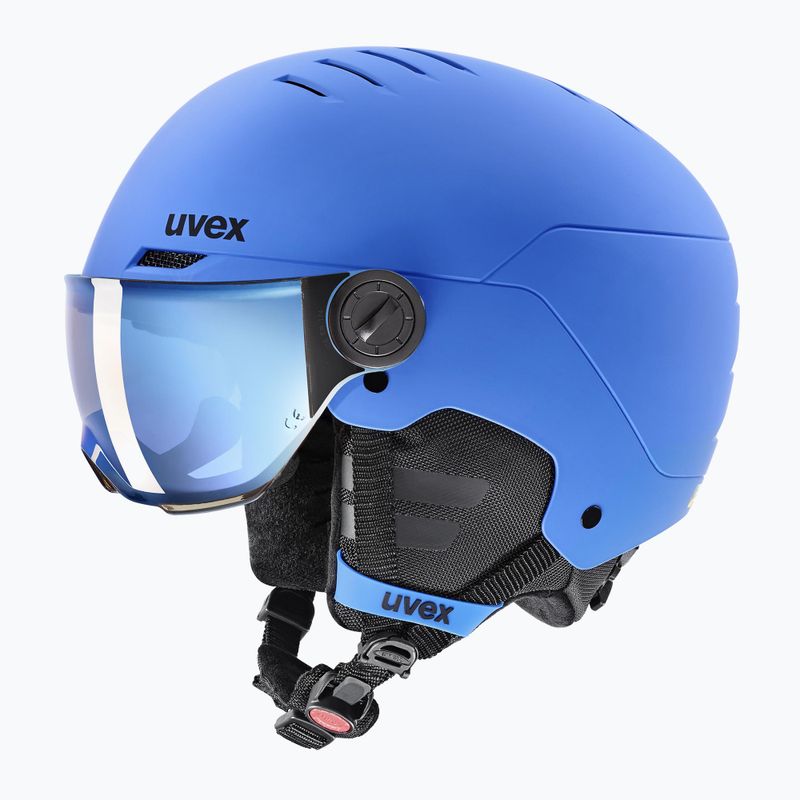Шолом гірськолижний дитячий UVEX Rocket Visor Jr blue matt/mirror blue/smoke 3