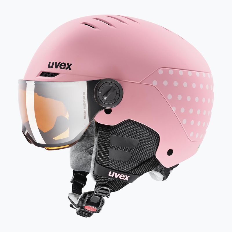 Шолом гірськолижний дитячий UVEX Rocket Visor Jr pink confetti matt/mirror silver/lasergold lite