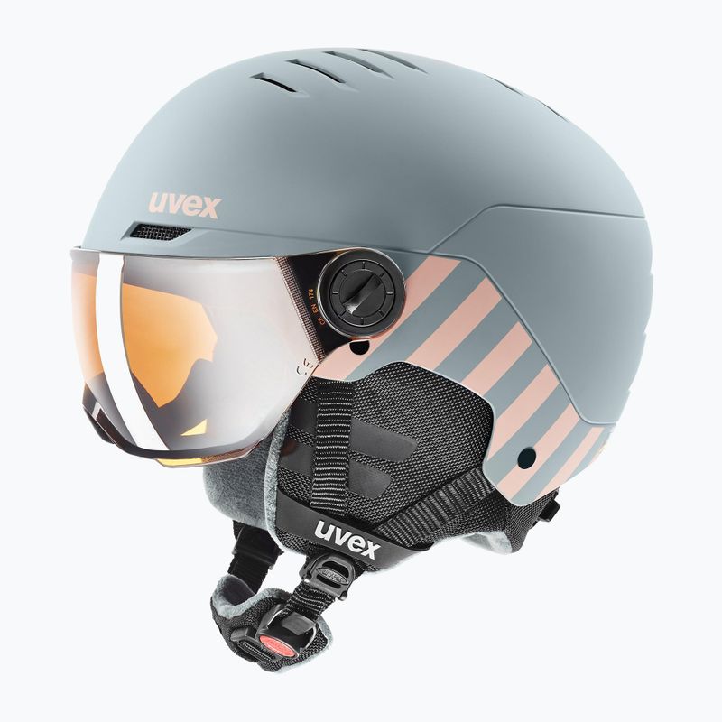 Шолом гірськолижний дитячий UVEX Rocket Visor Jr rhino/blush matt/mirror silver/lasergold lite