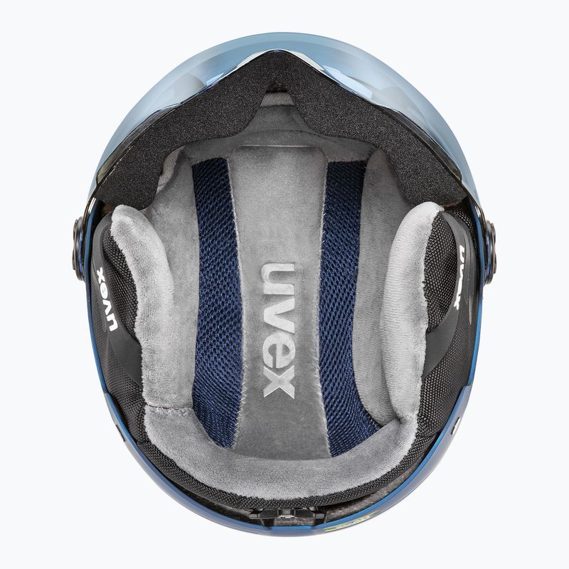 Шолом гірськолижний дитячий UVEX Rocket Visor Jr blue puzzle matt/mirror blue/smoke 4