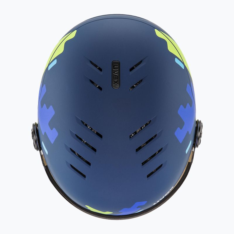 Шолом гірськолижний дитячий UVEX Rocket Visor Jr blue puzzle matt/mirror blue/smoke 5