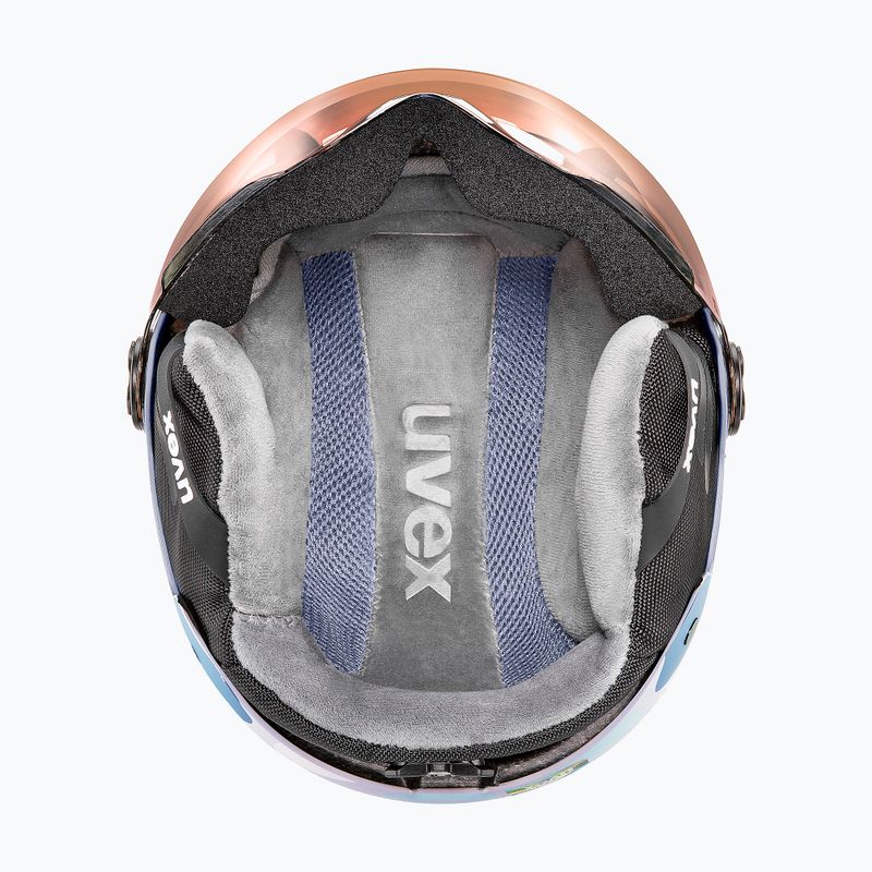 Дитячий лижний шолом UVEX Rocket Visor Jr cool lavender abstract matt/mirror silver/laser gold 6