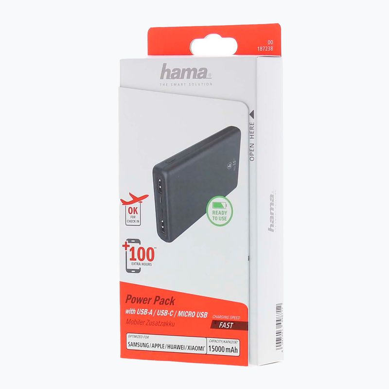 Павербанк Hama ALU15HD Power Pack 15000 mAh чорний 1872380000