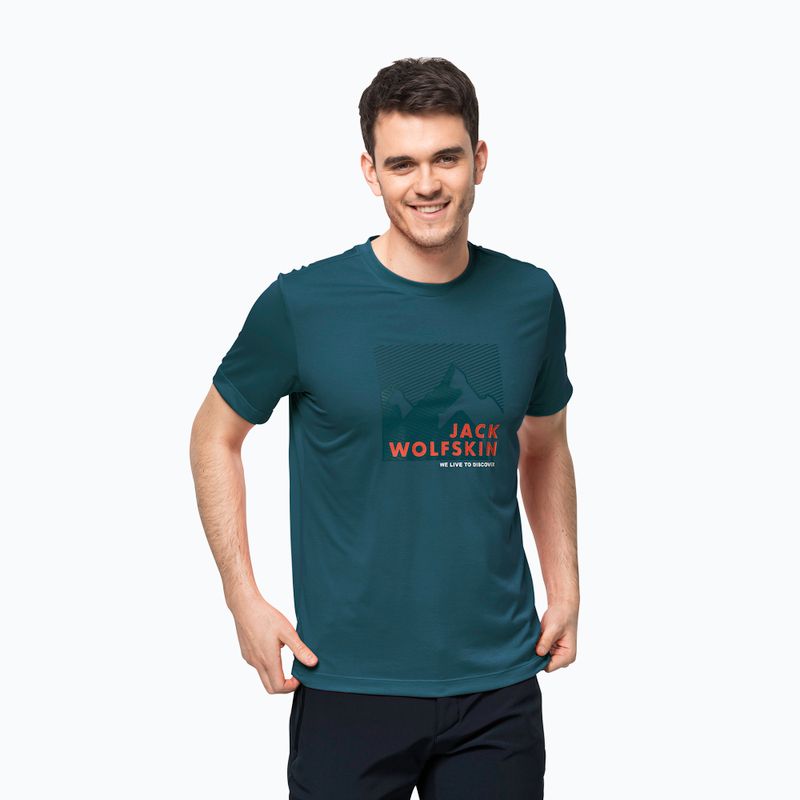Футболка трекінгова чоловіча Jack Wolfskin Hiking Graphic блакитна 1808761_4133