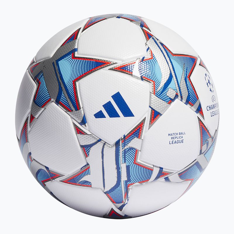 Футбольний м'яч adidas UCL League 23/24 білий/сріблястий металік/яскраво-блакитний розмір 5