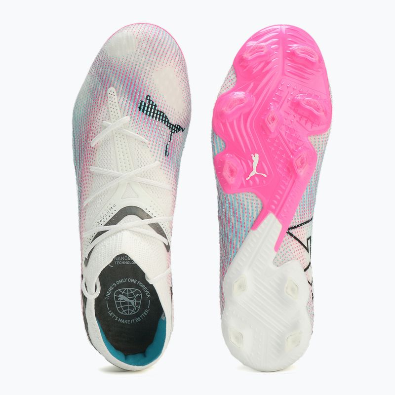 Футбольні бутси PUMA Future 7 Ultimate Low FG/AG білі/чорні/отруйно-рожеві/яскрава аква/сріблястий туман 11