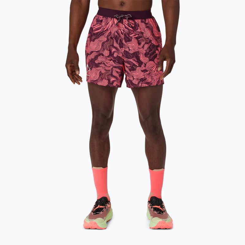 Шорти для бігу чоловічі Asics Fujitrail All Over Print 5In Short Blazing Coral/Dark Aubergine