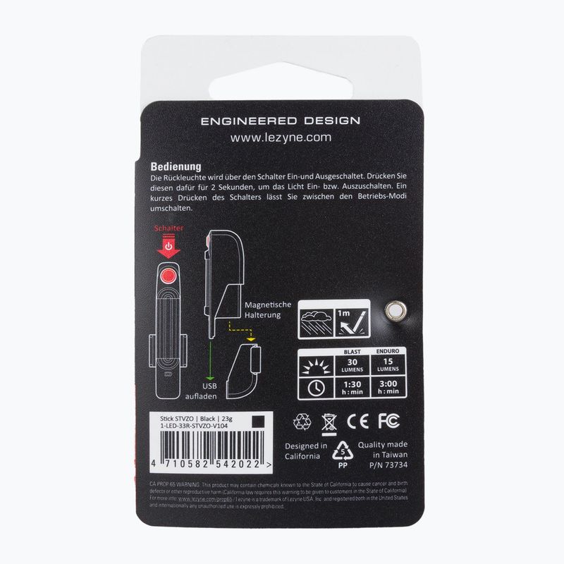 Велосипедний ліхтарик задній Lezyne STICK DRIVE REAR STVZO, usb чорний LZN-1-LED-33R-STVZO-V104 2