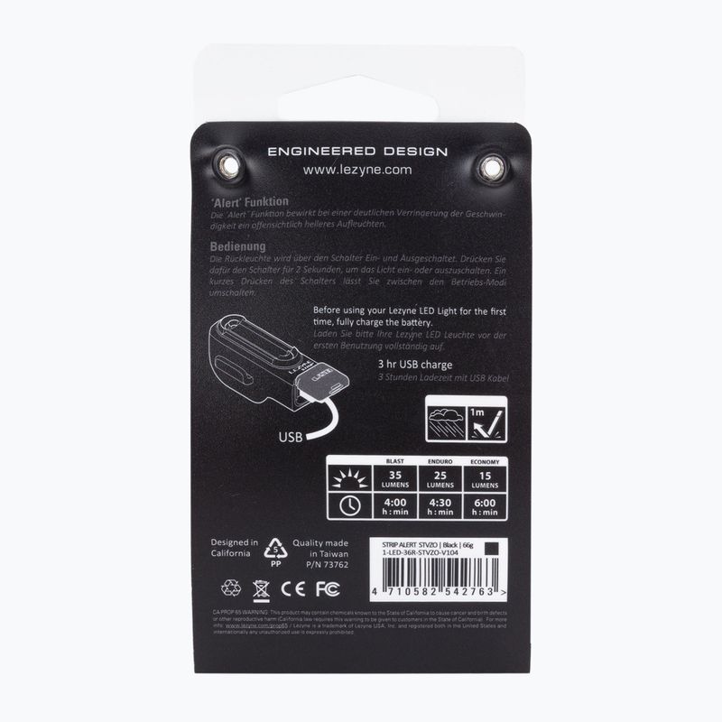 Велосипедний ліхтарик задній Lezyne STRIP ALERT REAR STVZO, usb чорний LZN-1-LED-36R-STVZO-V104 6