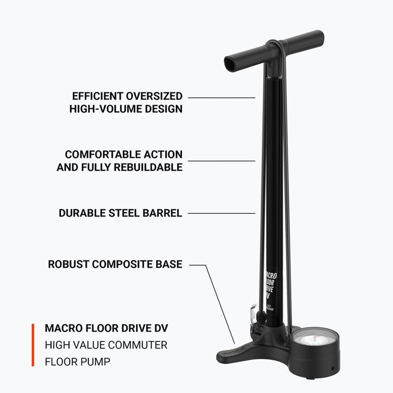 Lezyne Macro HV Floor Drive ABS 100psi плоский чорний велосипедний насос 5
