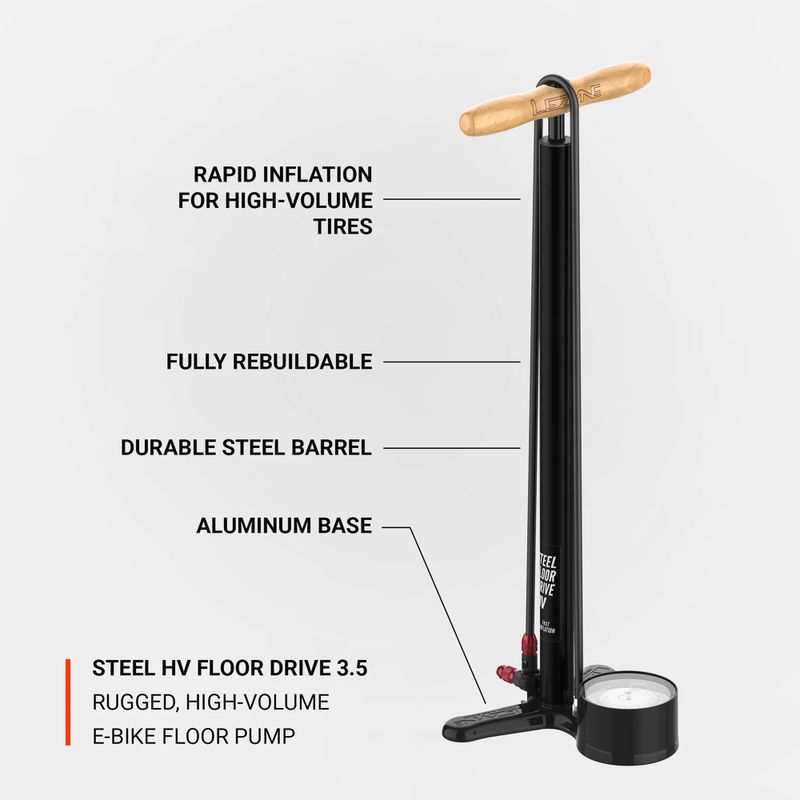 Велосипедний насос Lezyne Steel HV Floor Drive 3.5 100psi плоский чорний 3