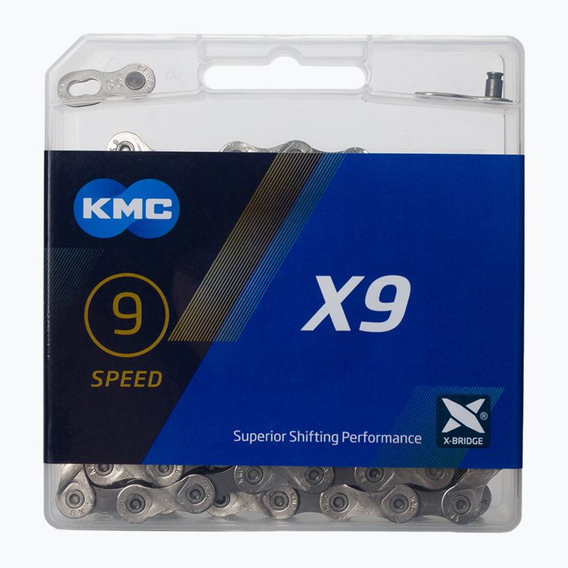 Ланцюг велосипедний KMC X9 122 ланок 9 зірок сріблясто-сірий BX09NG122