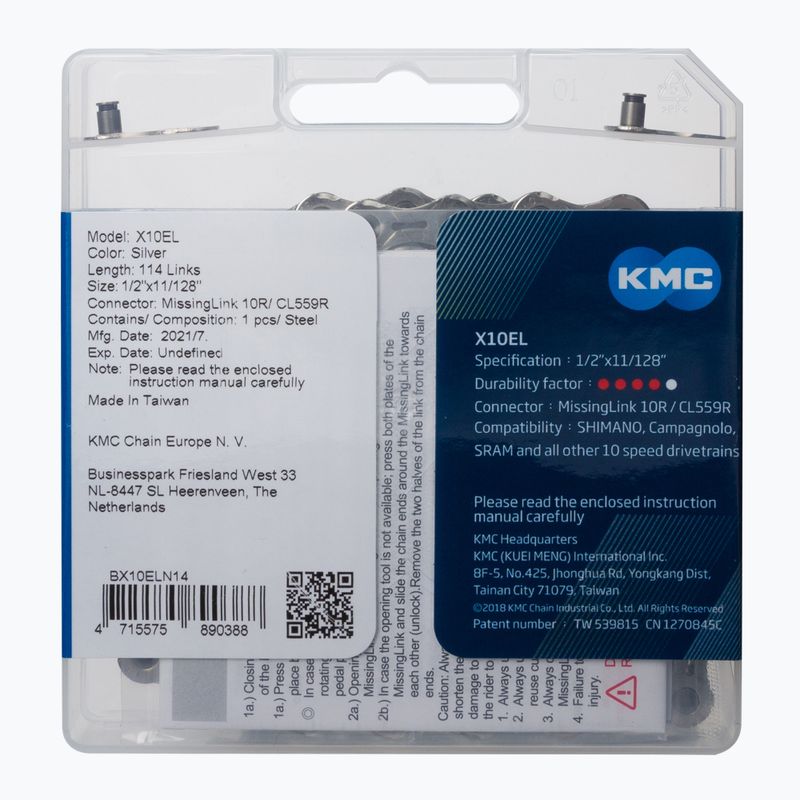 Ланцюг велосипедний KMC X10 EL 10rz 114 зірок сріблястий BX10ELN14 2