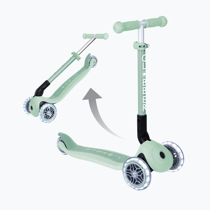 Самокат трьохколісний дитячий Globber Junior Foldable Lights Eco pistachio 5