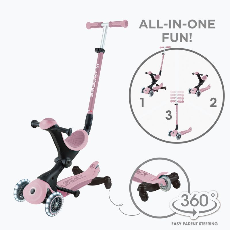 Самокат трьохколісний дитячий Globber Go.Up Deluxe Lights Ecologic 360 berry 16