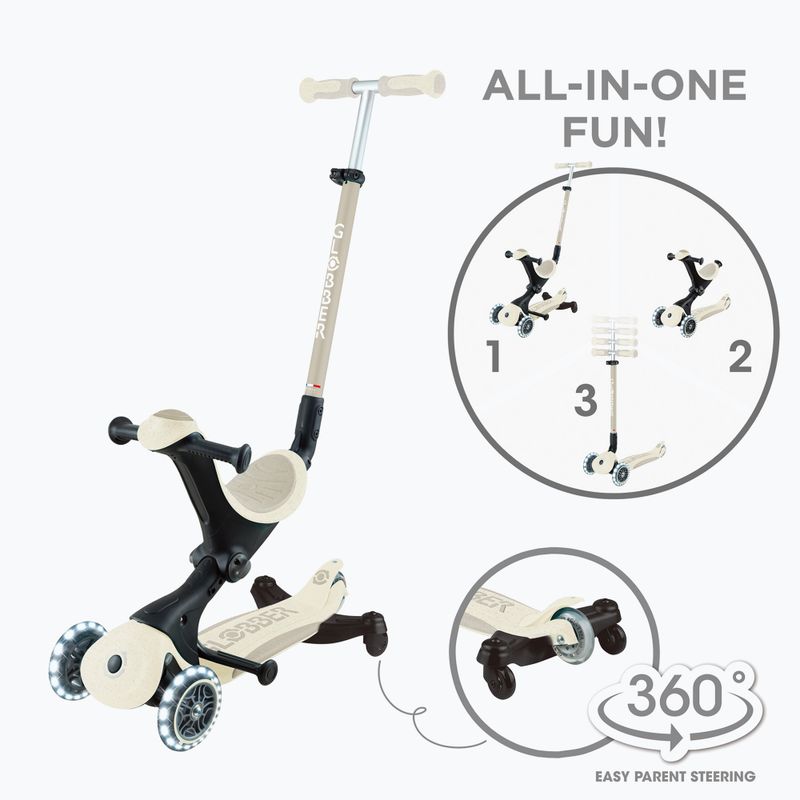 Самокат трьохколісний дитячий Globber Go.Up Deluxe Lights Ecologic 360 coconut 17