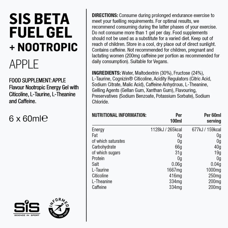 Набір енергетичних гелів Science in Sport Beta Fuel Energy + Nootropics 6 x 60 ml apple 2