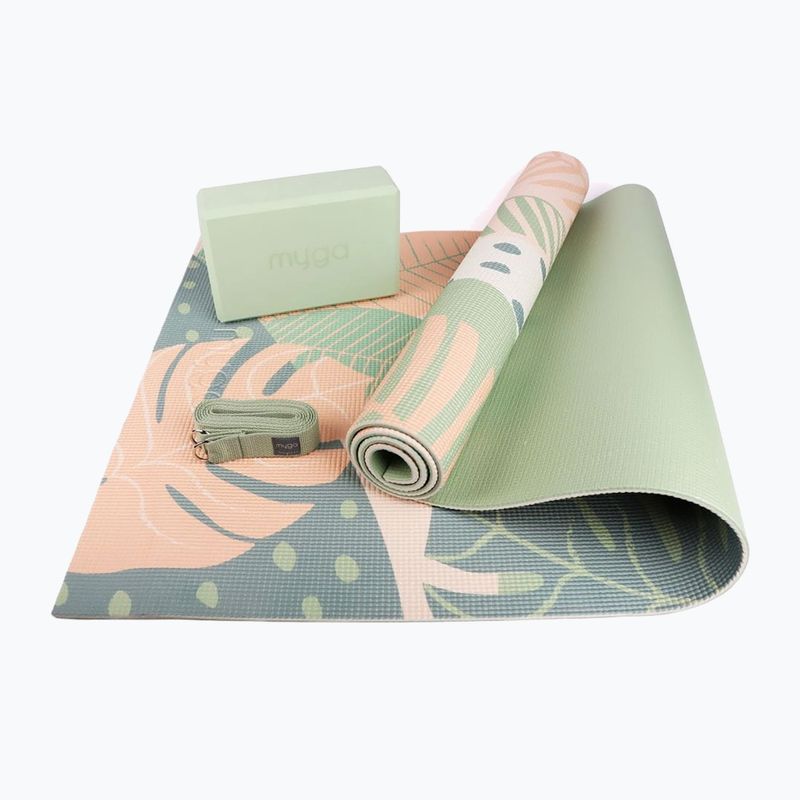 Набір для йоги Myga Palm Yoga Set mat + block + green strap 3