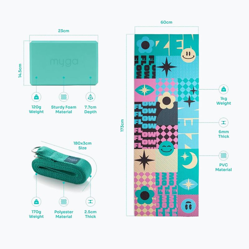 Набір для йоги Myga Spirit Yoga Set mat + block + turquoise strap 13