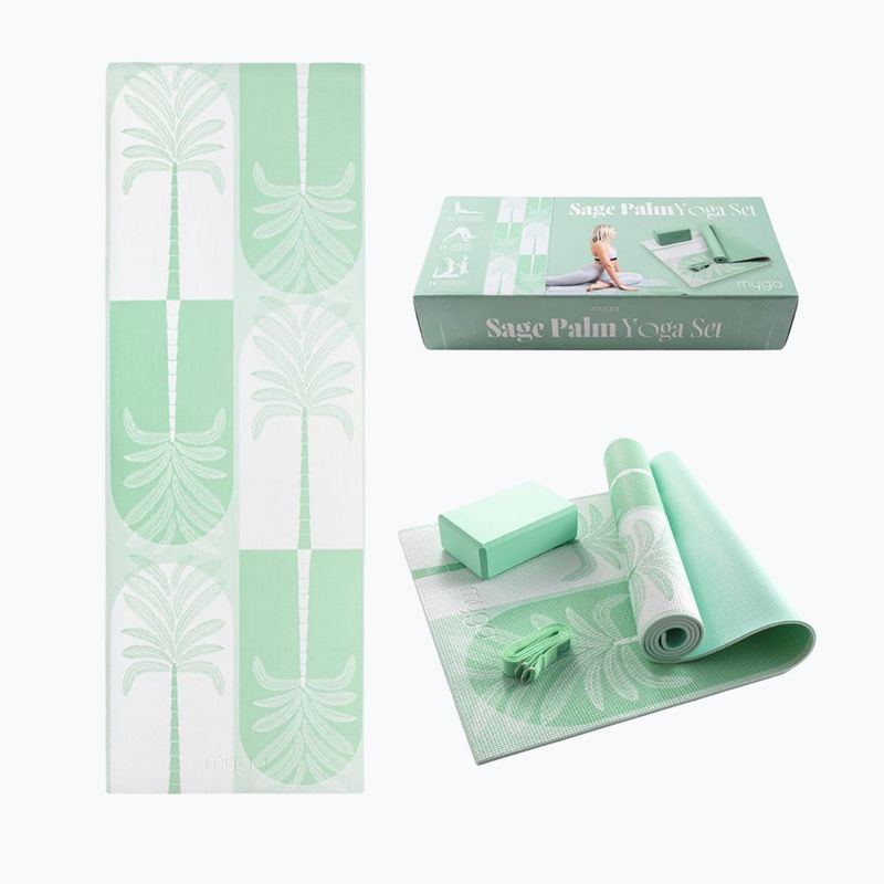Набір для йоги Myga Sage Palm Yoga Set mat + block + green strap 12