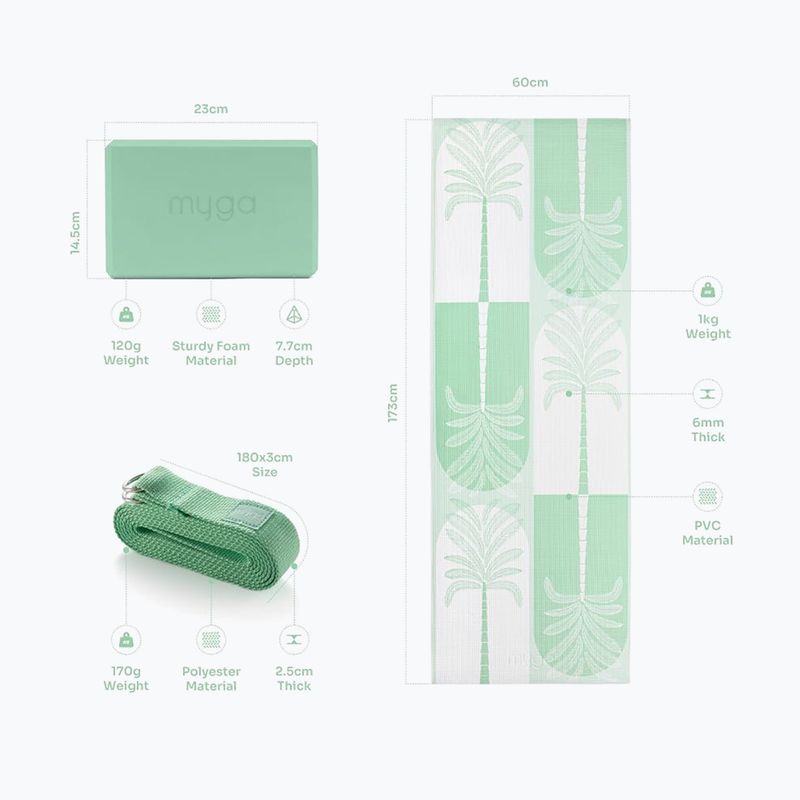 Набір для йоги Myga Sage Palm Yoga Set mat + block + green strap 13