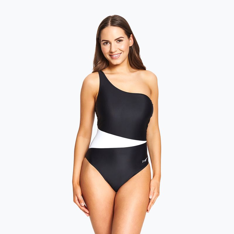 Купальник суцільний жіночий Zoggs Lattice One Shoulder blue / white 7