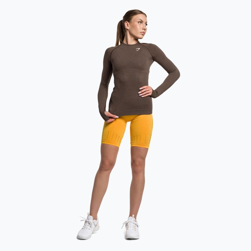 Топ лонгслів тренувальний жіночий Gymshark Vital Seamless Top brown/white 2