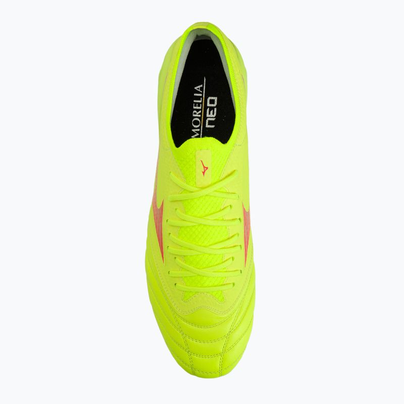 Кросівки футбольні чоловічі Mizuno Morelia Neo IV Β Elite MD safety yellow/fiery coral 2/galaxy silver 7