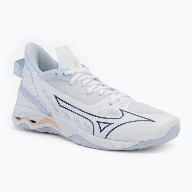 Жіночі гандбольні кросівки Mizuno Wave Mirage 5 білі / темно-синій півонія / персиковий парфе
