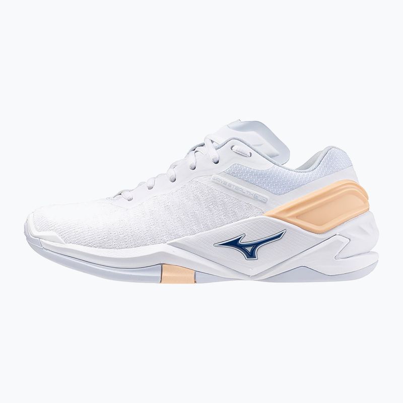 Жіночі гандбольні кросівки Mizuno Wave Stealth Neo білі / темно-сині півонії / персикове парфе