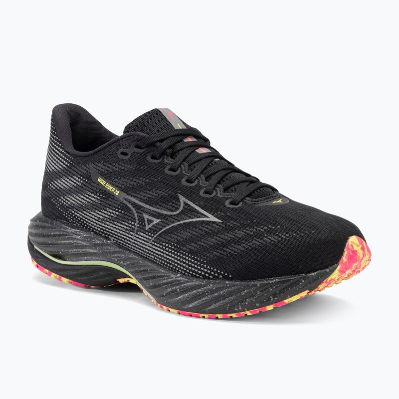 Чоловічі бігові кросівки Mizuno Wave Rider 28 чорний/сріблястий/сонячний лайм