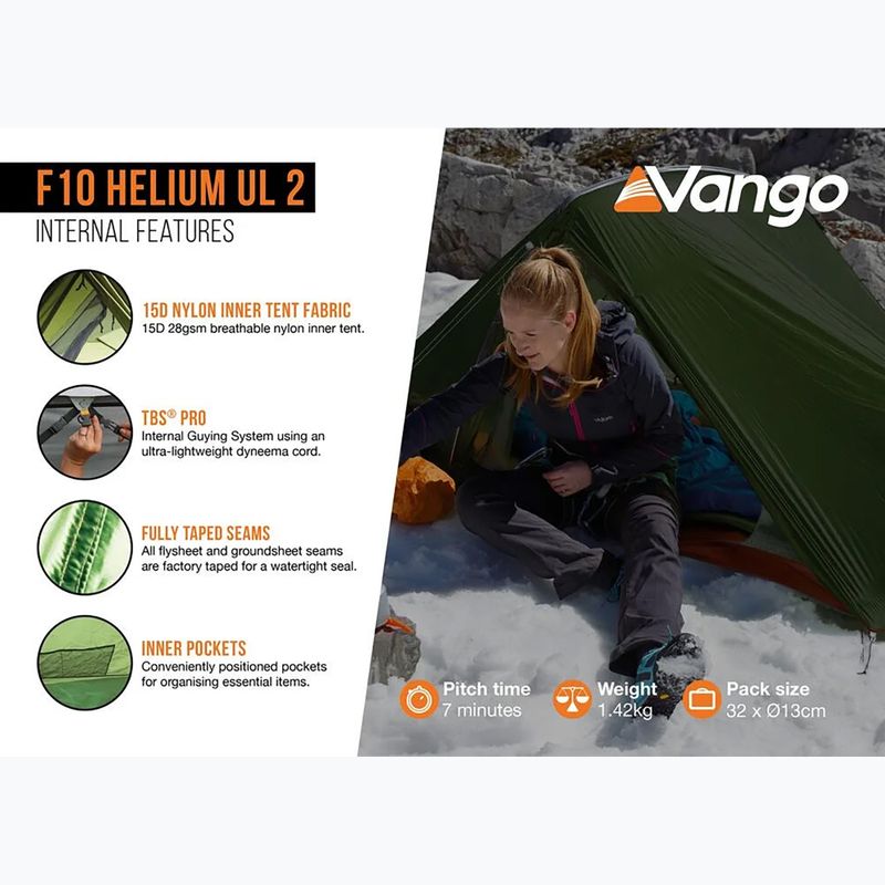 Альпійський зелений 2-місний кемпінговий намет Vango F10 Helium UL 2 11