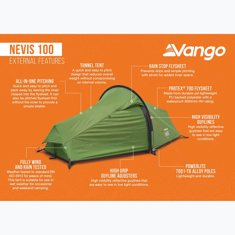 Намет трекінговий 1-місний Vango Nevis 100 pamir green 14