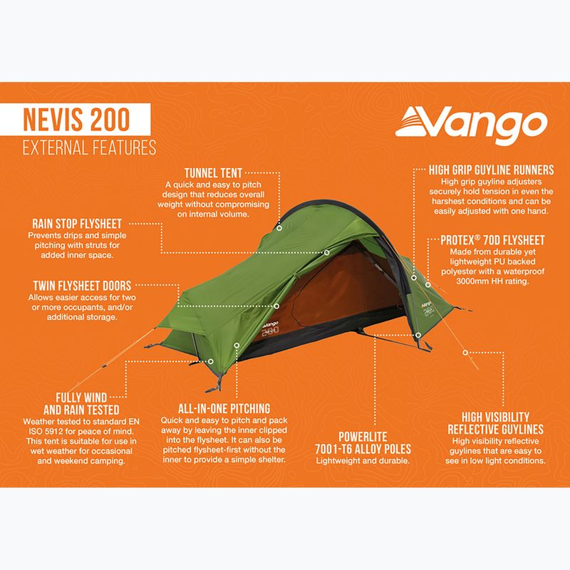 Намет трекінговий 2-місний Vango Nevis 200 pamir green 13
