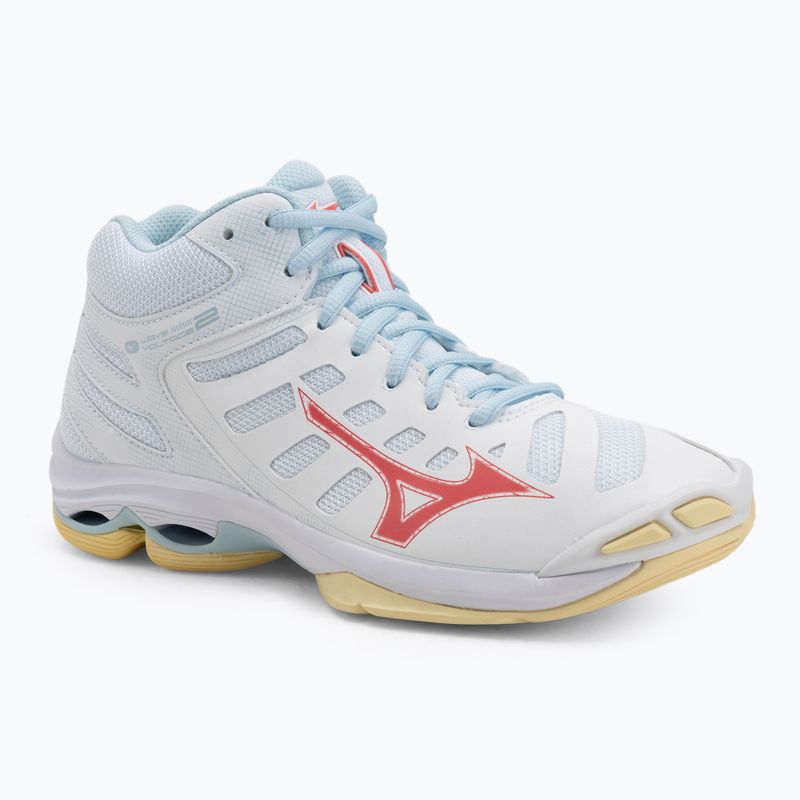 Кросівки волейбольні жіночі Mizuno Wave Voltage 2 Mid white/calypso coral/pale banan