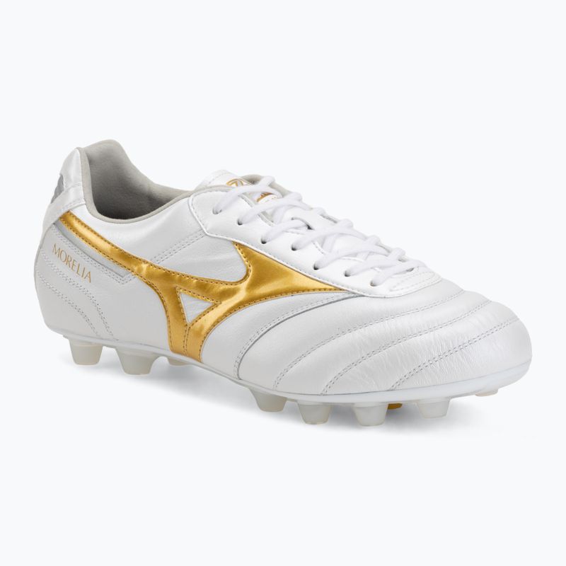 Кросівки футбольні Mizuno Morelia II Elite FG white/football gold/galaxy silver