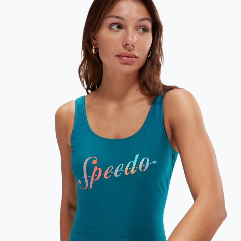 Купальник суцільний жіночий Speedo Logo Deep U-Back peacock/pumpkin spice/marine blue 8