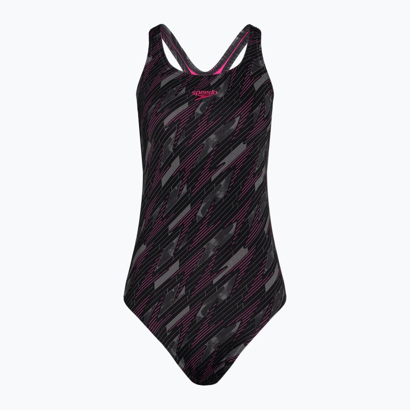 Купальник суцільний жіночий Speedo HyperBoom Allover Medalist black/electric pink/usa charcoal