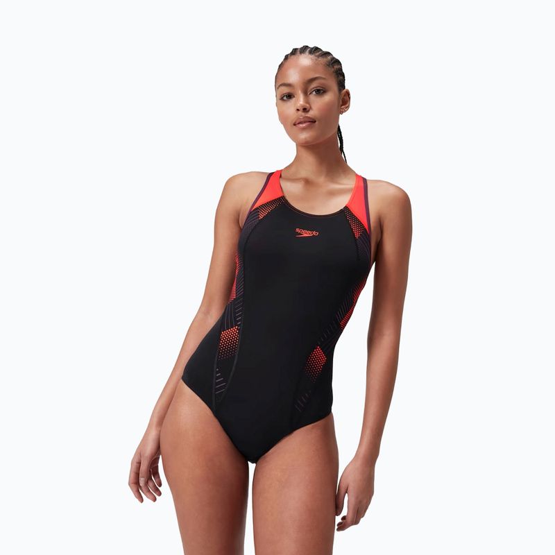 Купальник суцільний Speedo Placement Laneback black/siren red/plum dandy 6