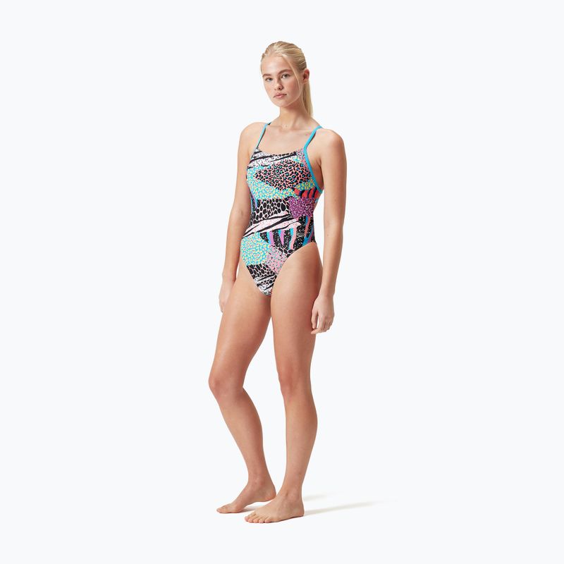 Злитий купальник Speedo Allover Digital Tie Back чорний / матча зелений / сирена червоний 4