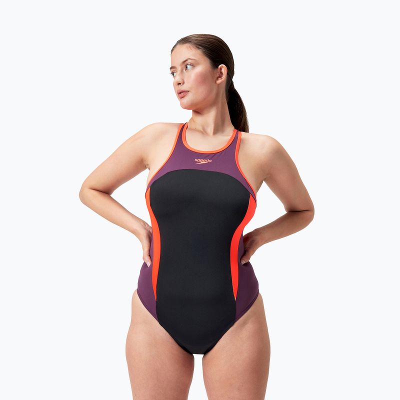 Купальник суцільний Speedo High Neck Splice Cross Back black/plum dandy/siren red 5